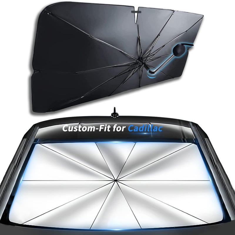 Sawuaa Custom-Fit for Cadillac Windshield Sun Shade Umbrella, UV Block Car Front Window with 360Rotation Bendable Handle, Designed for Cadillac Accessories (for Cadillac CTS) - Image 1